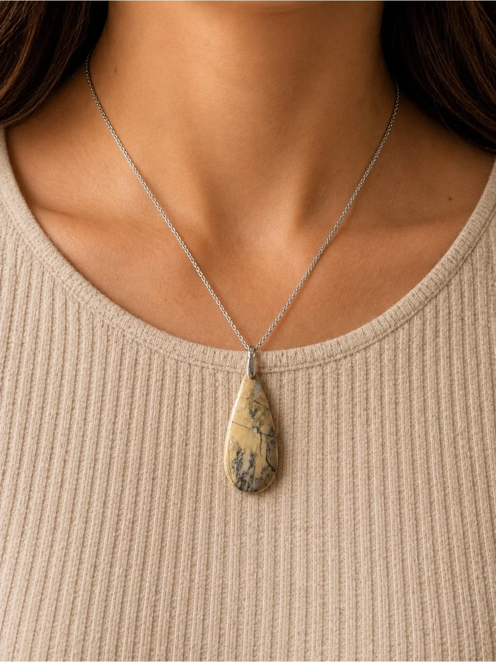 Jasper Teardrop Pendant in Beige, Gray, and Black